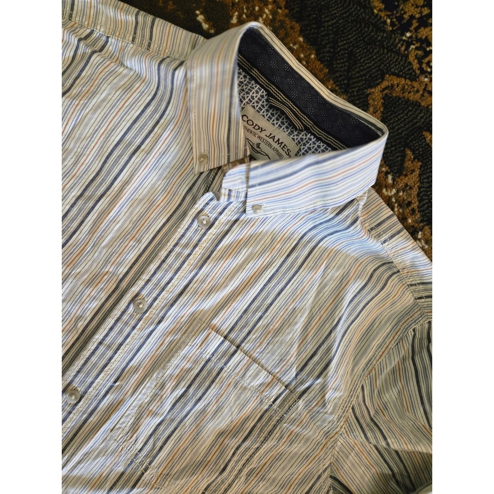 Cody James Mens Large Blue Orange Striped Western Button Down Shirt RN138823